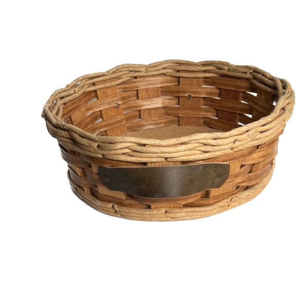 PYREX Corning Casserole Woven Carrier Leather Handles Wood Bottom 10” Dia Basket - Picture 3 of 9